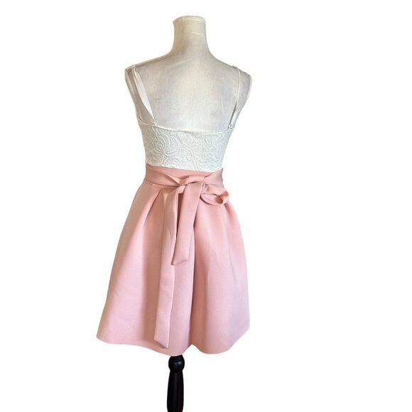 White Lace & Pink Pleated Sleeveless Dress Back Tie Raw Hem By Olive Tree Sz S - Picture 2 of 9